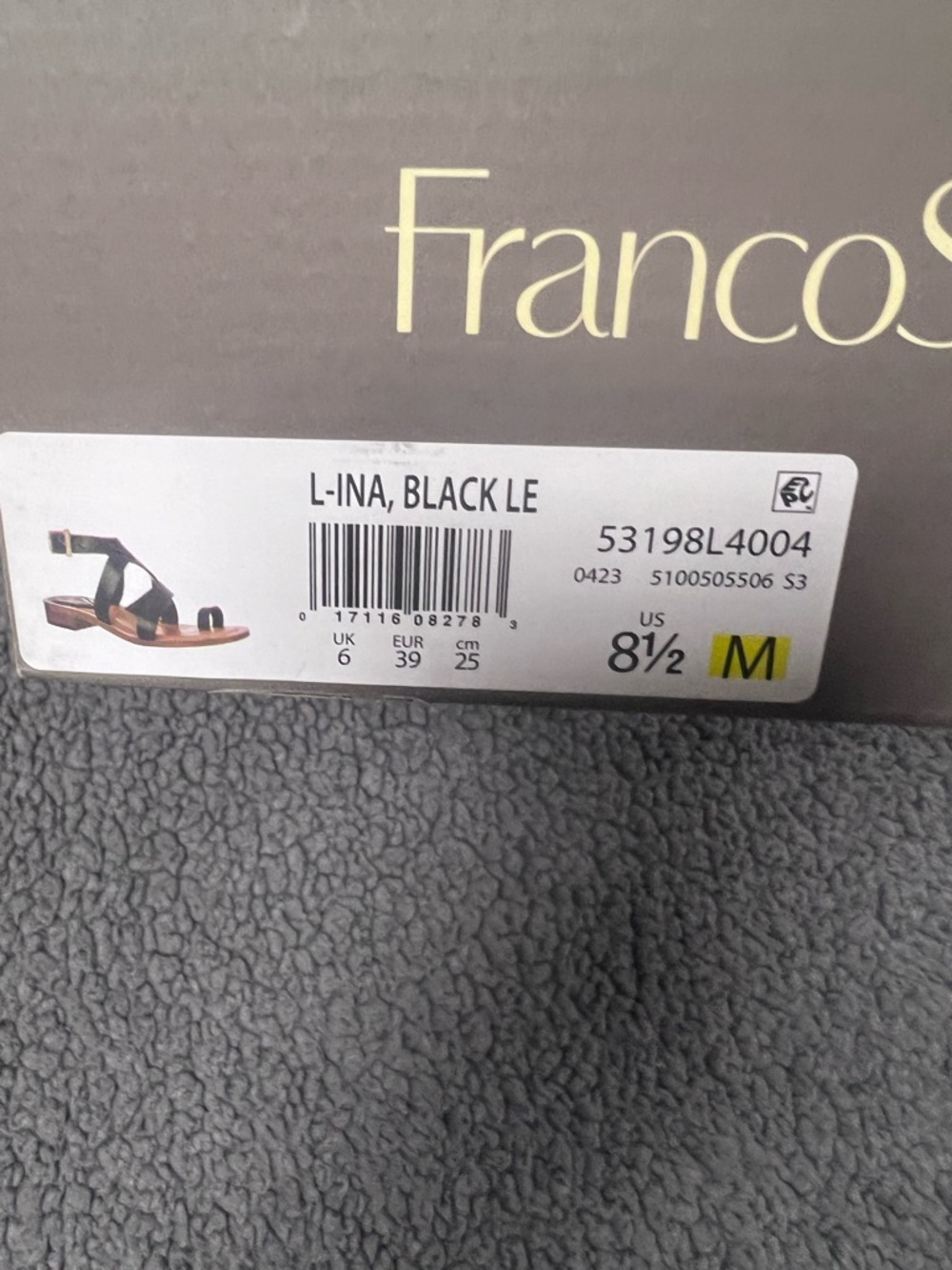 Franco Sarto Ina Black Strappy Leather Sandals with Brown Footbed 8.5 - Picture 14 of 14